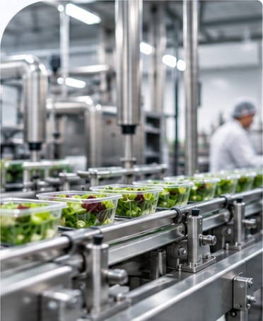 Imagem ilustrativa: Linha de produção de alimentos em ambiente industrial